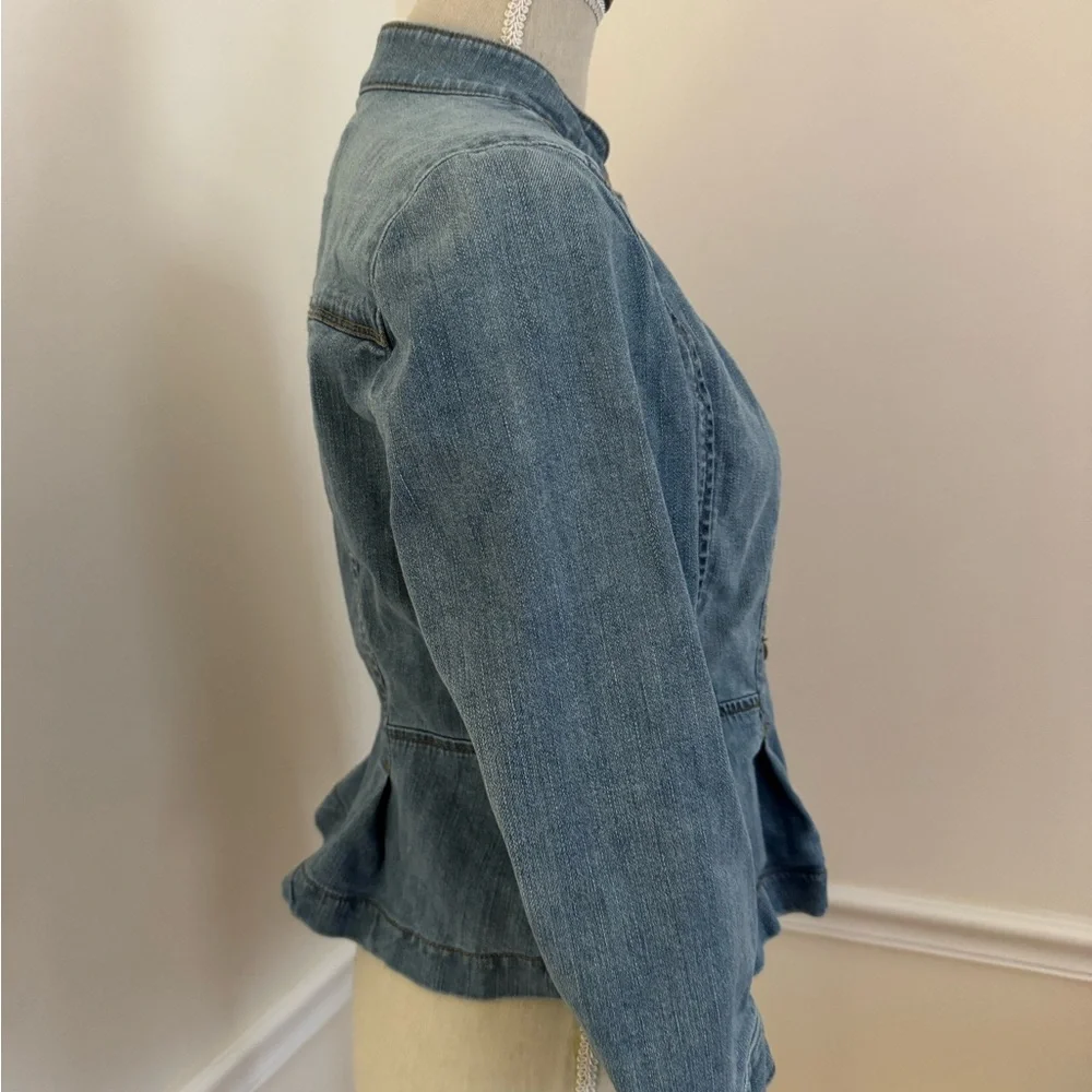 Loft Soldier Style Light Blue Denim Jean Jacket Coat Size 2 - Picture 2 of 13